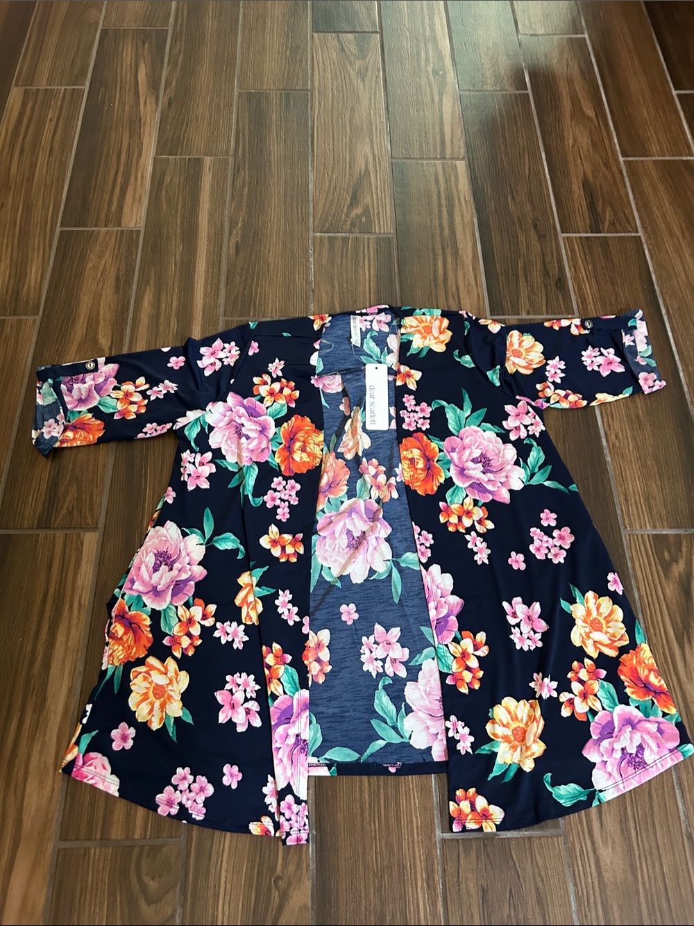 Scarlett Navy Floral Open-Front Jacket with Pink and Orange Blooms